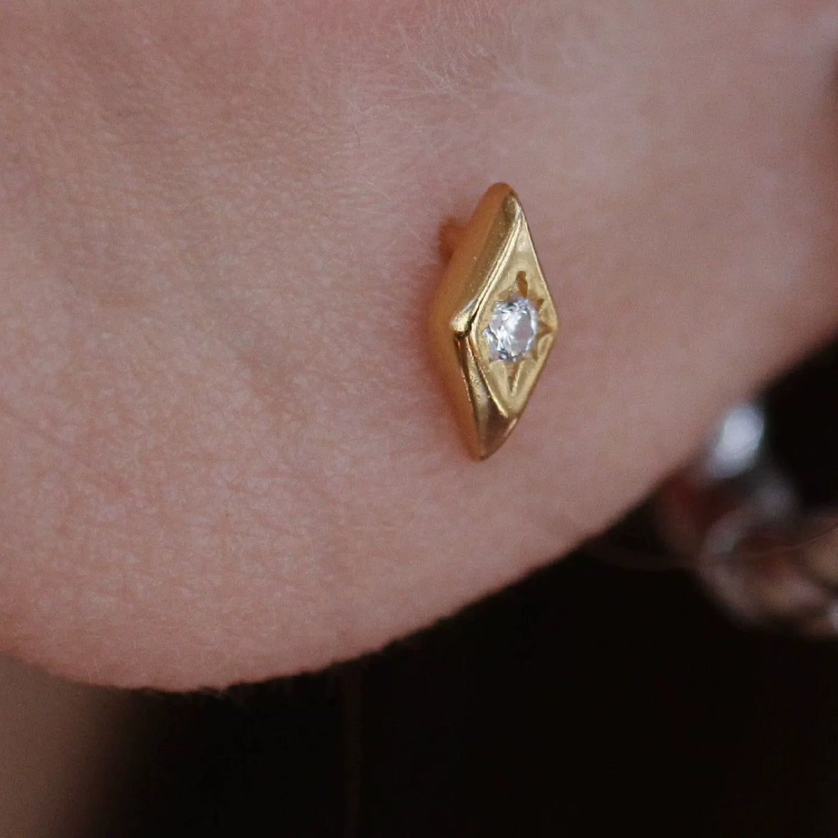 North Star Diamond Stud Earring 925 Sterling Silver