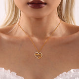 Double-Layer Heart & Letter Necklace – Natural Stone, Dopamine-Inspired Stainless Steel Choker
