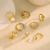 Open Heart Teardrop Ring – Zircon Accent Titanium Steel, Waterproof Minimalist Statement Jewelry for Women