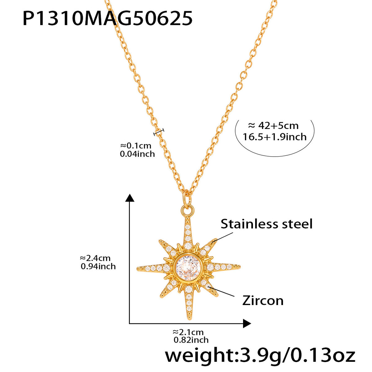 18K Gold Plated Stainless Steel Double-Layer Necklace – 5A Zircon Starburst Pendant