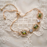 Original Olive Green Zircon Bracelet – Vintage Inspired Dainty Micro-Pave Jewelry, Unique Minimalist Design