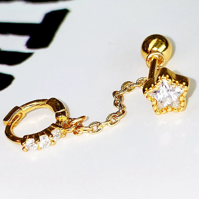 Star Chain Double Piercing Stud