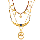 Kyanite Moon & Sea Turtle Necklace – 18K Gold Plated Stainless Steel, Beachy Minimalist Shell Pendant, Vacation Jewelry