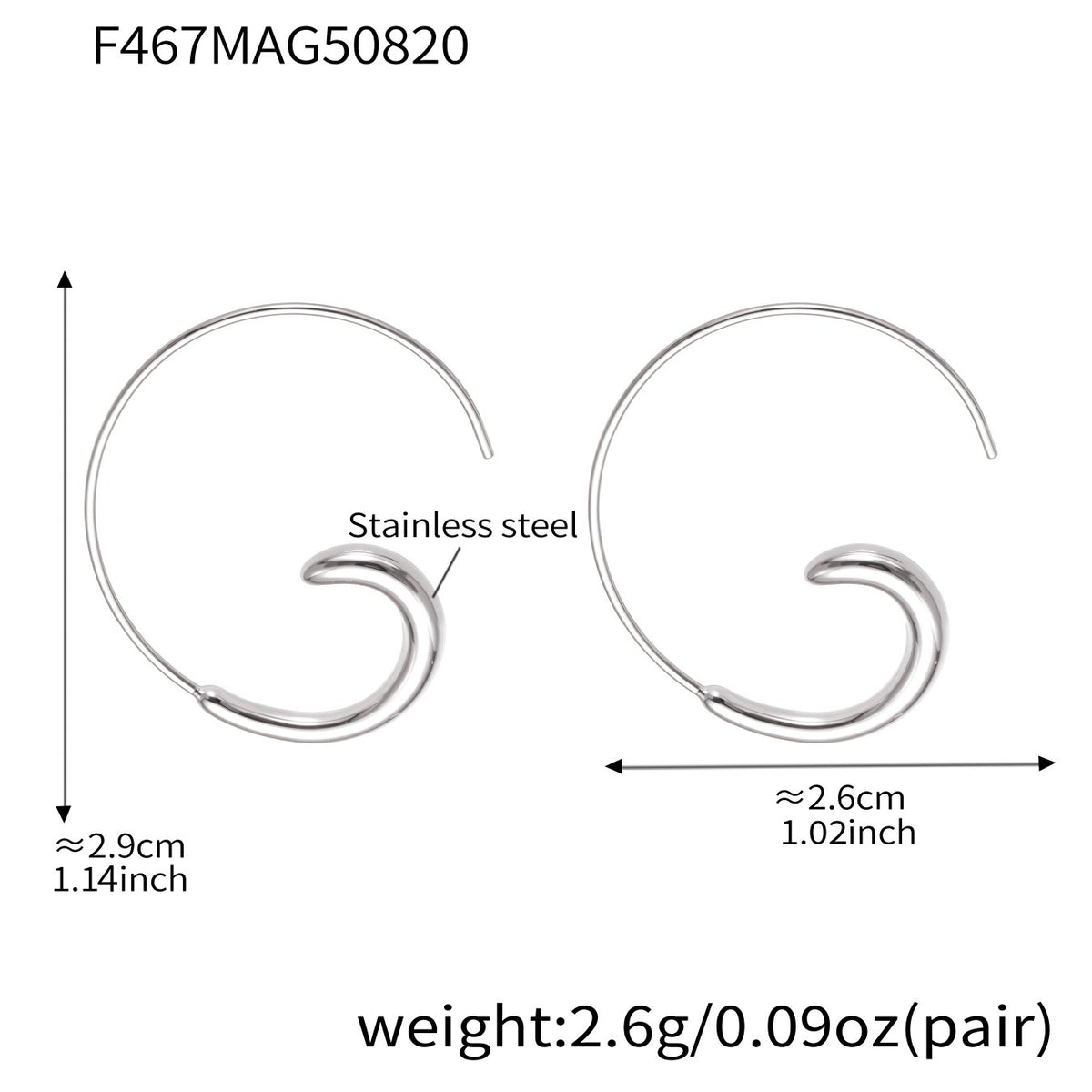 Minimalist C-Shaped Stainless Steel Hoop Earrings – PVD 18K Gold Plated Modern European Style Jewelry