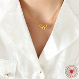Kawaii Bow Pendant Necklace – Cute Ribbon Charm Stainless Steel Choker