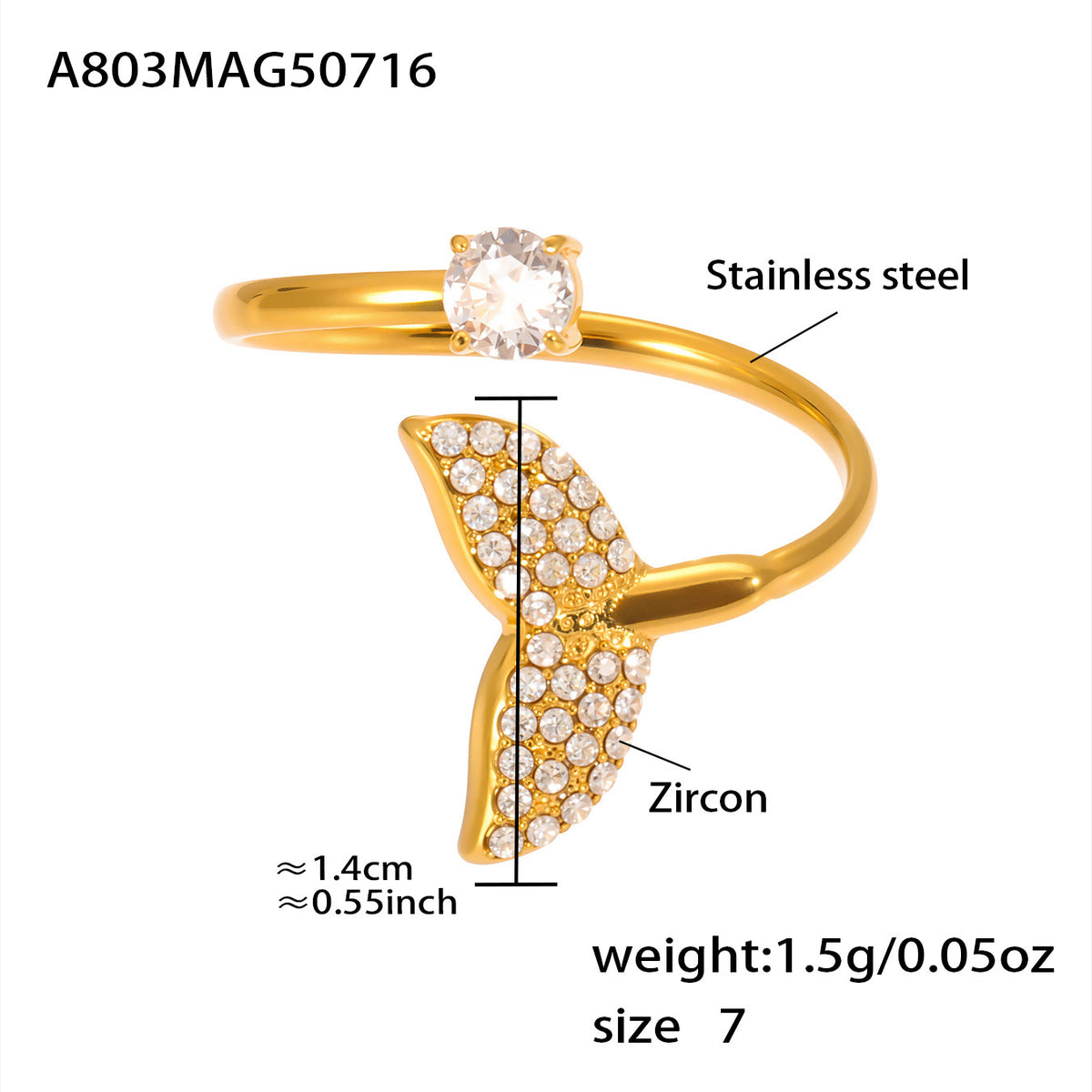 18K Gold Starfish Shell Ring – Adjustable CZ Beach Ring