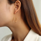 Long Safety Pin Drop Earrings – 18K Gold Plated Stainless Steel Statement Earrings