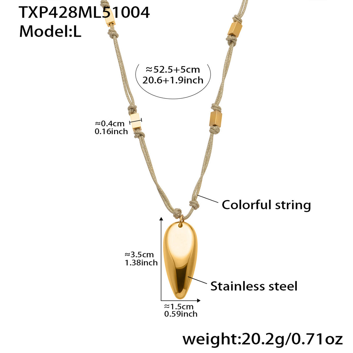 High-Polish Waterdrop Pendant Necklace & Earrings – Black Cord Choker, 18K Gold-Plated Stainless Steel