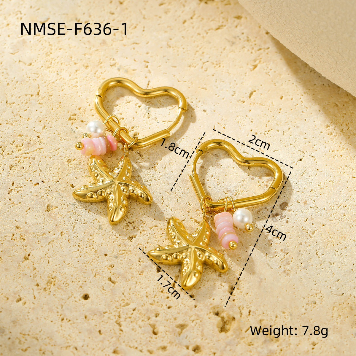 Stainless Steel Ocean-Inspired Starfish Earrings – Natural Stone Studs, Elegant Titanium Steel Jewelry for Women