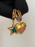 Starry Heart Mismatch Hoops