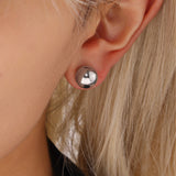 C-Shaped Hollow Steel Bead Earrings – High-Polish Double-Wear Studs, 18K Gold PVD Stainless Steel