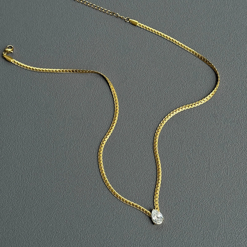 Trendy Snake Chain Necklace with Teardrop Cubic Zirconia