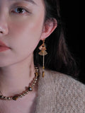 Origami-Inspired Tiger Eye Fan Tassel Earrings