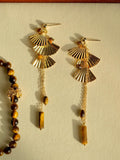 Origami-Inspired Tiger Eye Fan Tassel Earrings