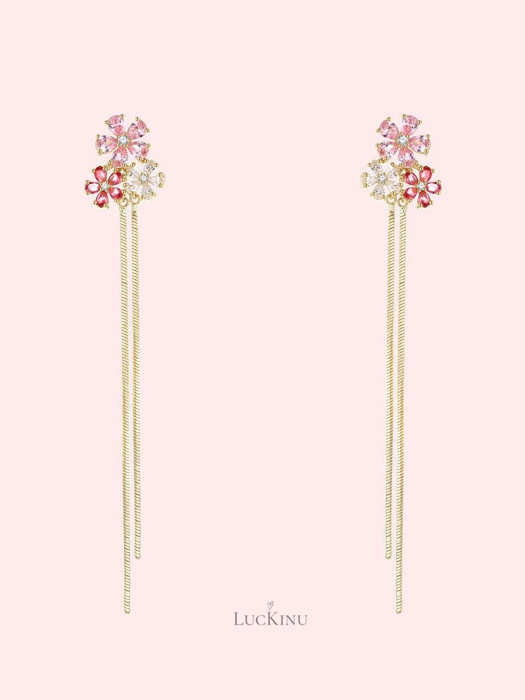 Pink Petal Tassel Earrings