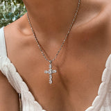 Silver Cross Pendant Necklace Platinum Plated