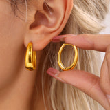 Vintage Geometric Oval Hoop Earrings – Gold-Plated Stainless Steel