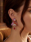 Chinese Fan Luxury Stud Drop Earrings